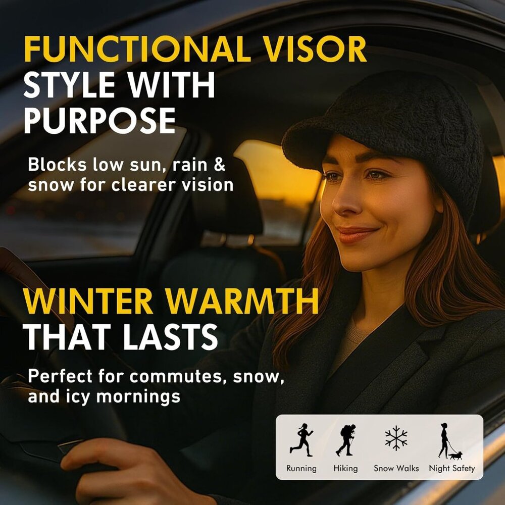 Warm Wool Blend Visor Beanie - Oversized Cable Kn… - image 3